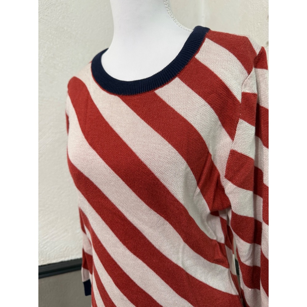 Maeve Anthropologie Women's Red Cream Diagonal Stripe Sweater M Viscose Acrylic - Picture 2 of 5